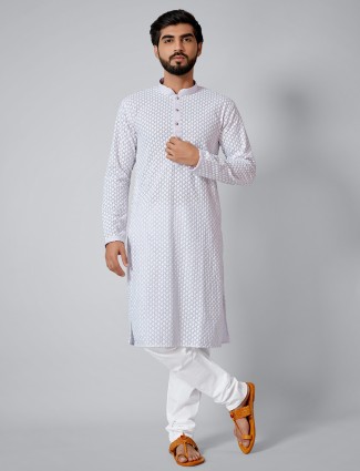Cotton light violet festive wear kurta set