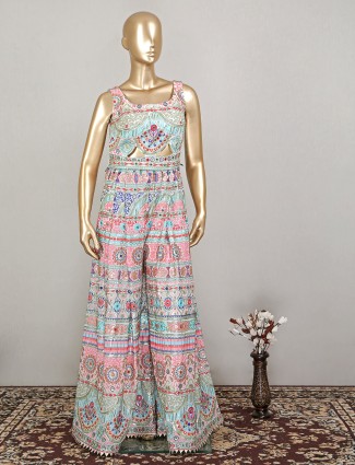 Cotton multicolor indo-western style jumpsuit in cotton