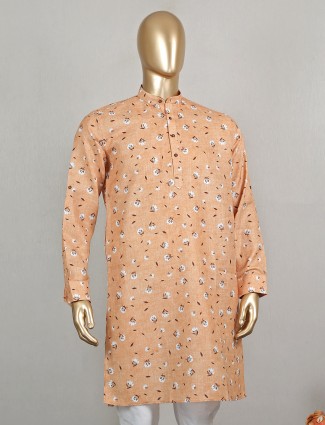 Cotton orange short pathani suit for mens