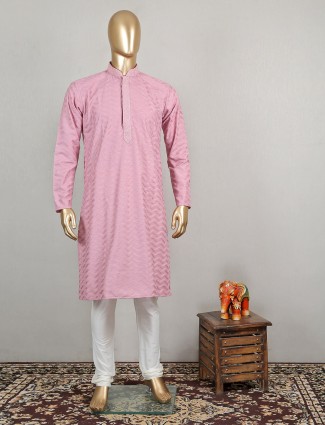 Cotton pink festive wear kurta set