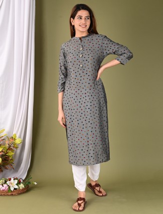 Cotton printed grey casual occasions kurti