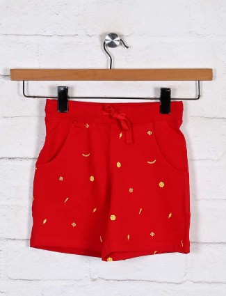 Cotton red casual wear shorts