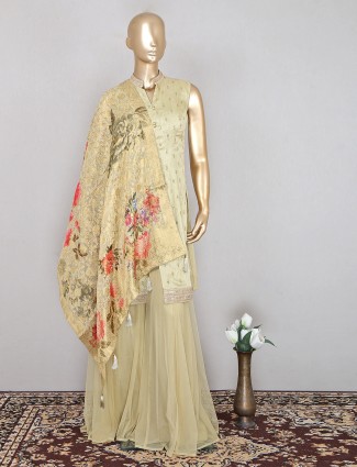 Cotton silk attirable punjabi style palazzo suit in beige