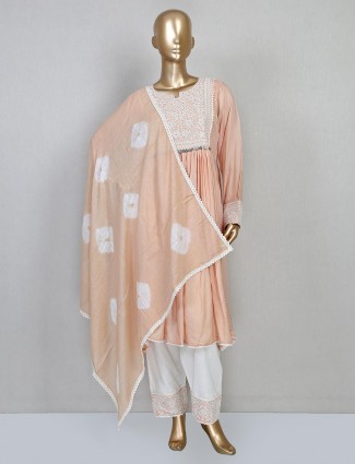Cotton silk peach suit for festive look