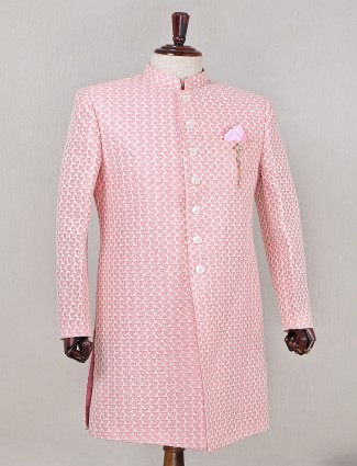 Cotton silk pink indowestern sherwani for mens