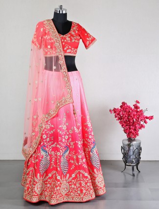 Cotton silk pink semi stitched lehenga choli for wedding