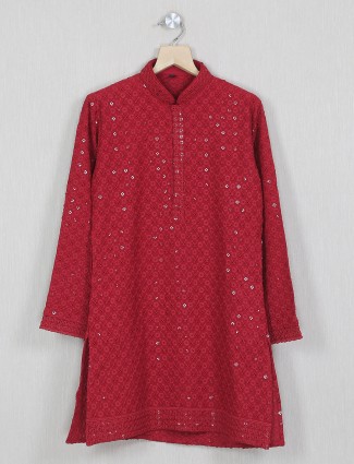 Cotton silk red kurta suit for celebrations