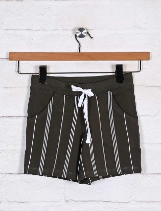 Cotton stripe olive girls shorts