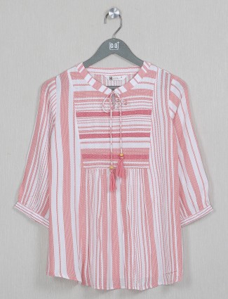 Cotton stripe white and pink casual top