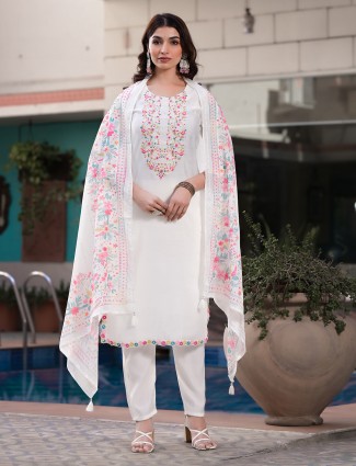 Cotton white kurti set with printed dupatta