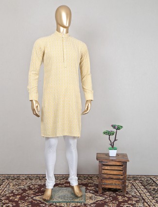 Cotton yellow festive wear kurta set