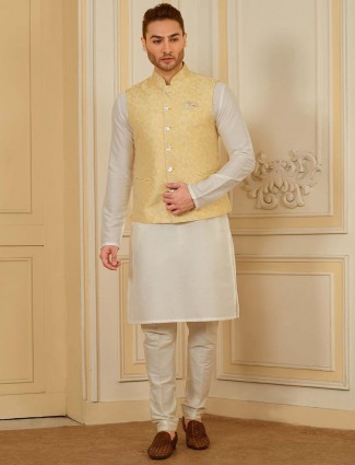 Cream and off white hue party wear waistcoat set