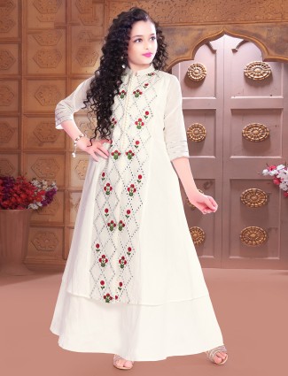 Cream color cotton wedding wear gown for girls