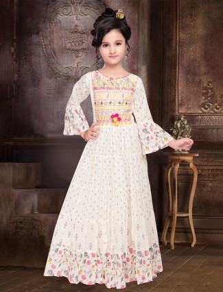 Cream color party wear anarkali style suit for girls