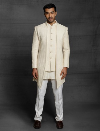 Cream color silk indo western for wedding event