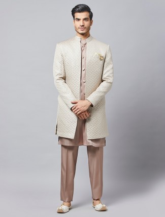 Cream color silk indo western wear wedding function