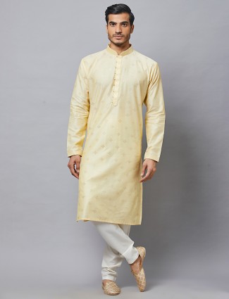 Cream cotton silk kurta suit for mens