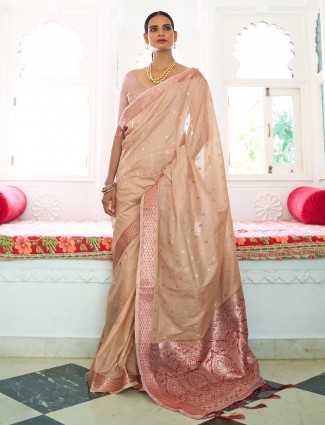 Cream innovative saree for wedding seasons in silk