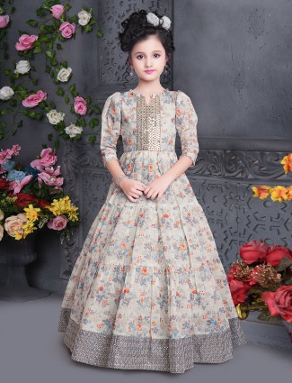 Cream party georgette gown for girls
