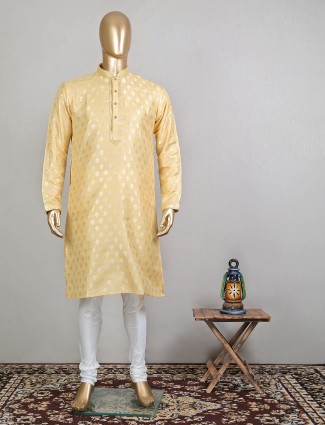 Cream raw silk festive wear kurta for mens