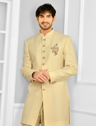 Cream shade wedding wear indowestern for male
