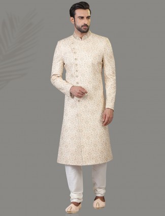 Cream silk wear sherwani for wedding