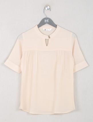 Cream solid cotton top for women