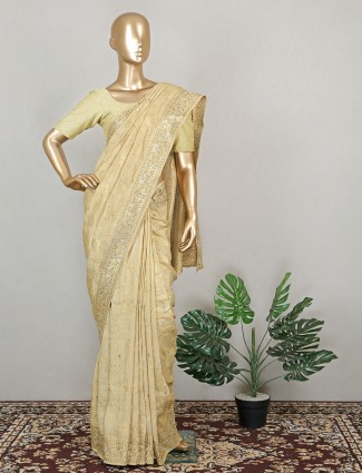 Cream splendid designer silk saree for wedding occasions