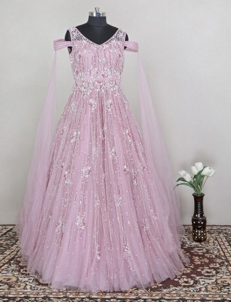 Crepe pink attractive net gown for party and reception