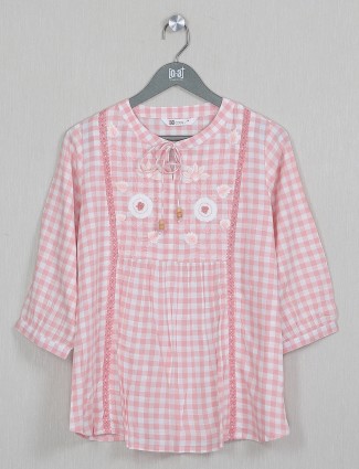 Crepe pink checks cotton gorgeous casual wear top