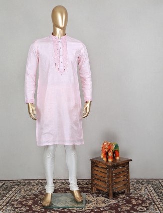 Crepe pink hued cotton kurta suit for men