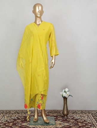 Daffodil yellow cotton silk festive punjabi style palazzo set