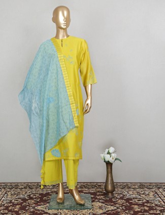 Daffodil yellow raw silk punjabi style palazzo suit for festive