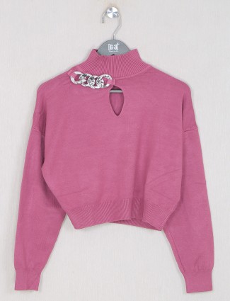Dark pink knitted casual wear woma top