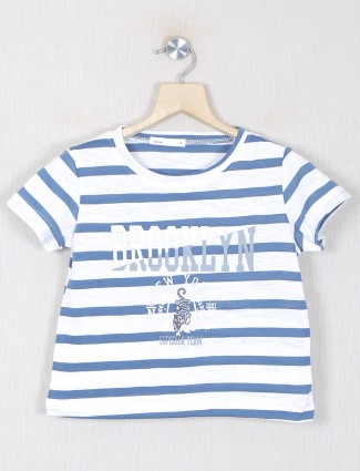 Deal blue and white printed hue casual event cotton top for girls