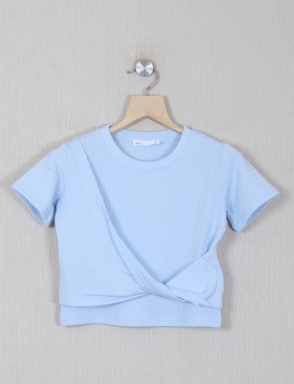 Deal blue color knitted solid casual top