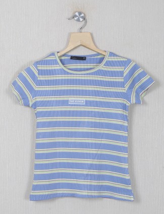 Deal knited stripe blue casual girls top