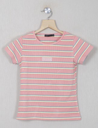 Deal pink casual striped top in knitted fabric