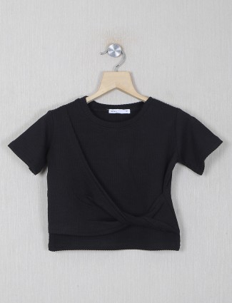 Deal plain black knitted casual top for girls