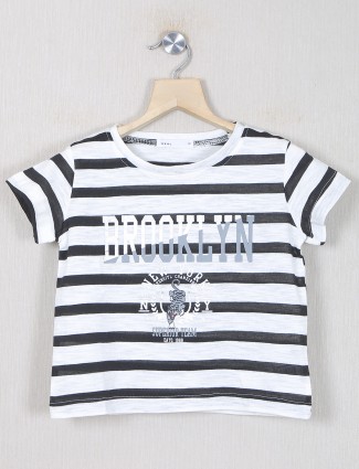 Deal printed style balck and white cotton casual top for girls