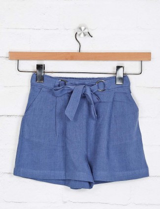 Deal solid blue cotton shorts