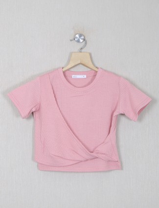 Deal solid pink color knited casual girls top