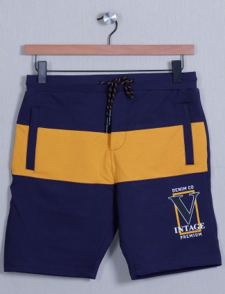 Deepee navy shade cotton slim fit shorts for men