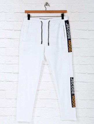 Deepee white solid cotton night track pant