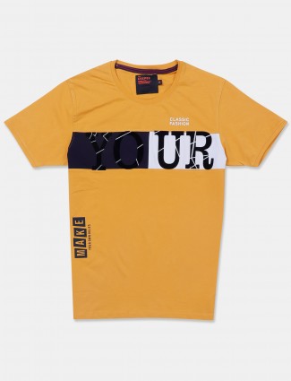 Deepee yellow printed slim fit t-shirt