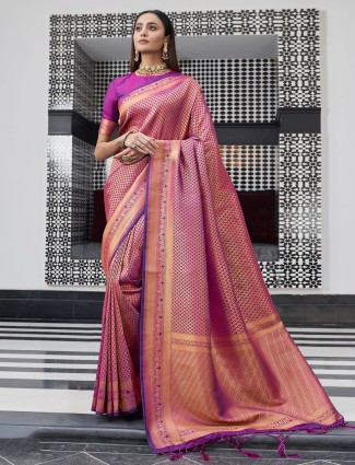 Delightful dark purple saree in kanjivaram silk for wedding