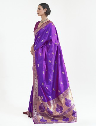 Delightful violet silk saree With zari ermbroidered