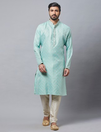Designer blue cotton silk festive kurta