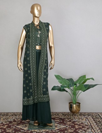 Designer bottle green wedding wear jacket style salwar kameez for women