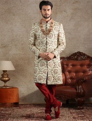 Designer cream silk sherwani special for wedding